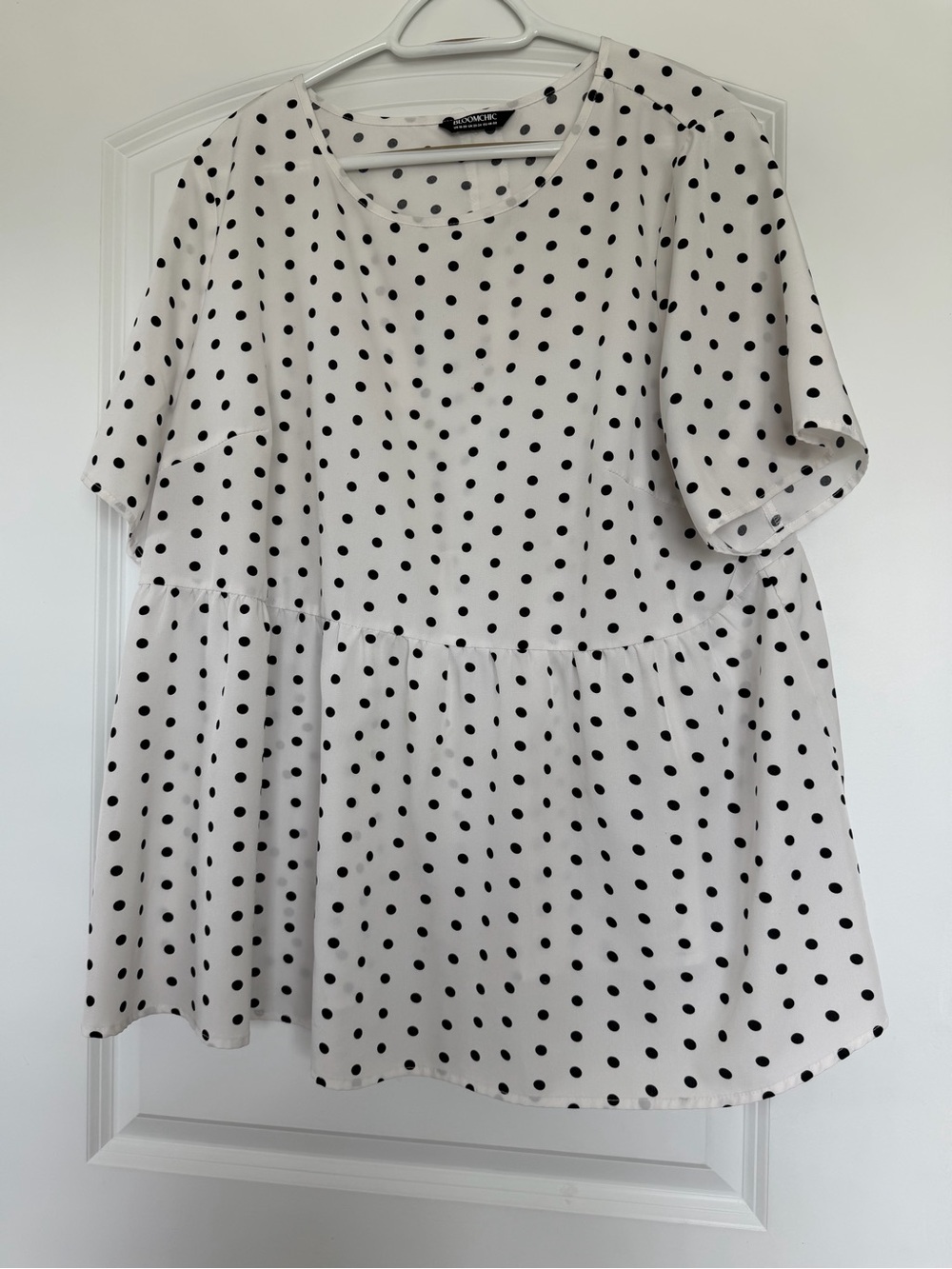 BloomChic White Top with Black Polka Dots